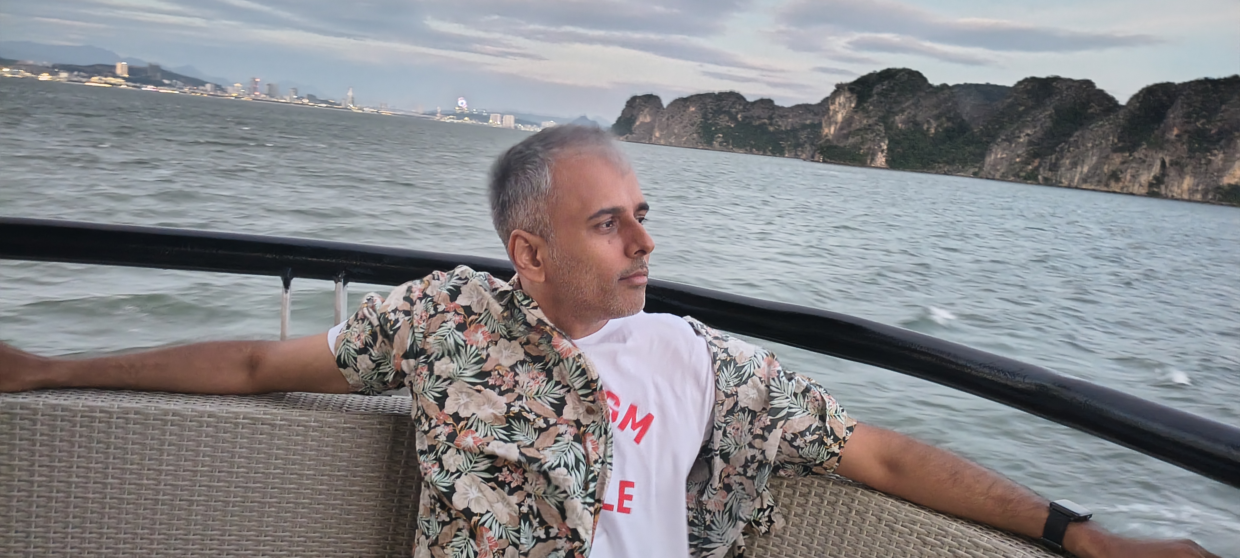 Ankit on a boat in Ha Long Bay